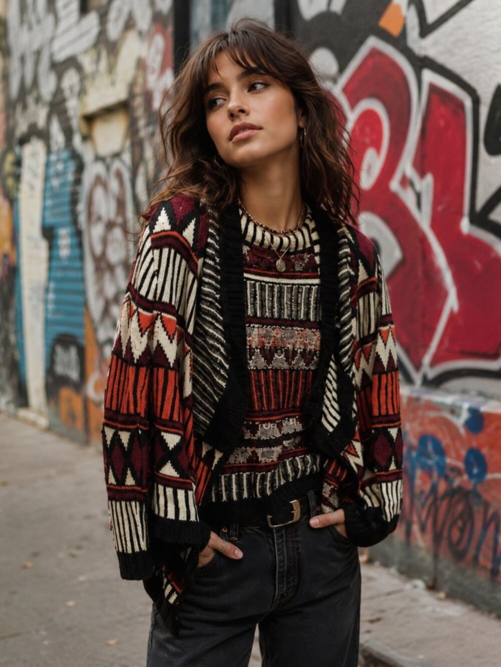 Demanding by Say What Vintage Womens Small Colorful Geometric Cardigan Boho USA